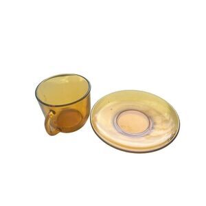 1970s Vereco France Retro Amber Matching Vintage Cup & Saucer Set